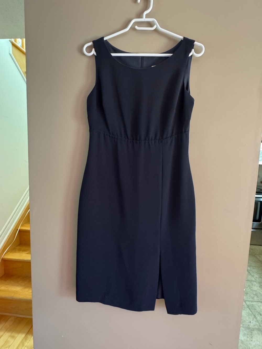 Classic Sleeveless Navy Midi Dress with Front Slit